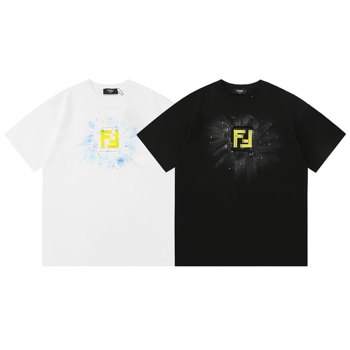 Fendi Embroidered Double F Logo Inkjet T-Shirt – 2025SS in Black