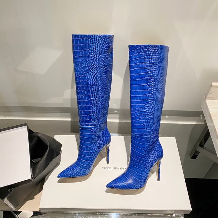 Paris Texas Crocodile Embossed Knee-High Boots – 2022 FW in Black Croc Embossed