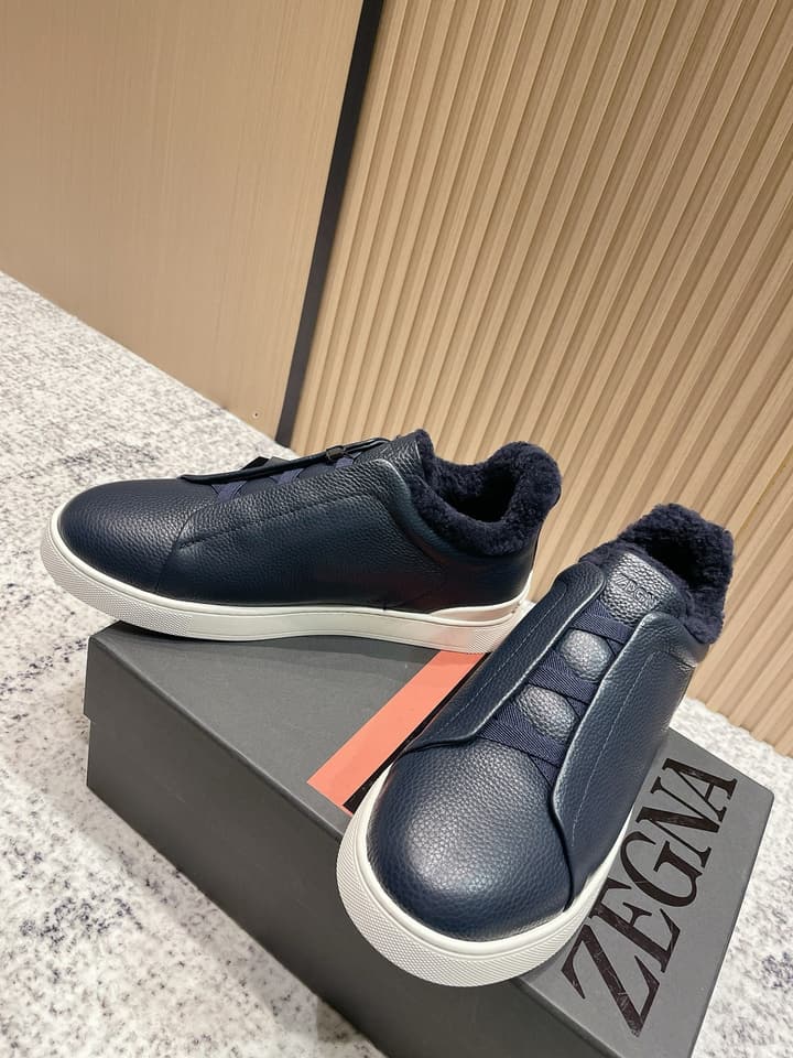 Zegna Triple Stitch Low-Top Casual Shoes – 2025SS in Black Leather