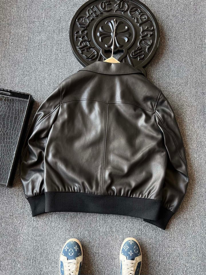 Zegna Padded Sheepskin Collared Leather Jacket in Dark Espresso Leather