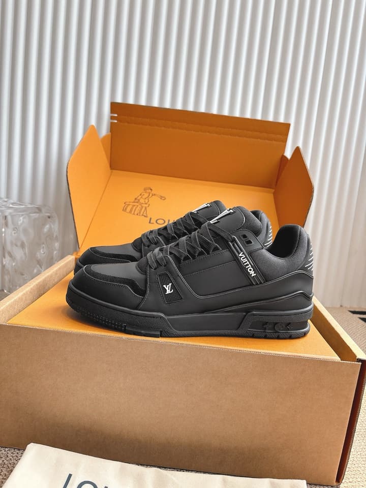 Louis Vuitton LV Trainer Sneakers in All Black Silver Monogram