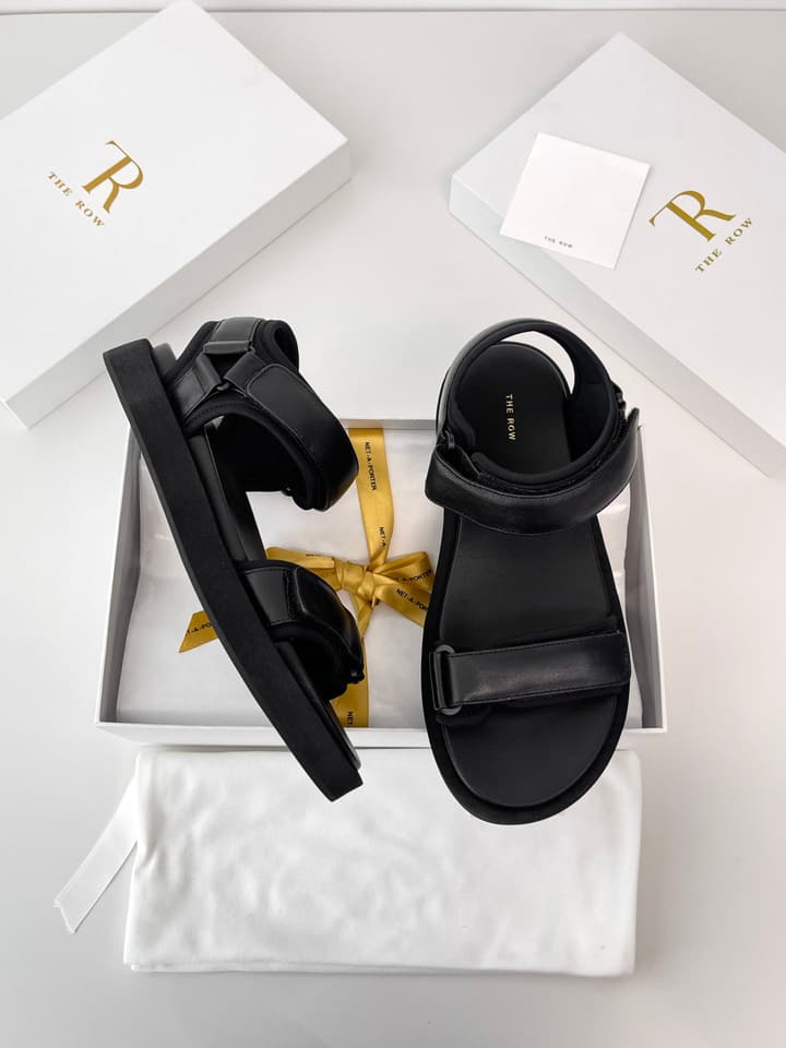 The Row Classic Velcro Beach Sandals in Black And Cream