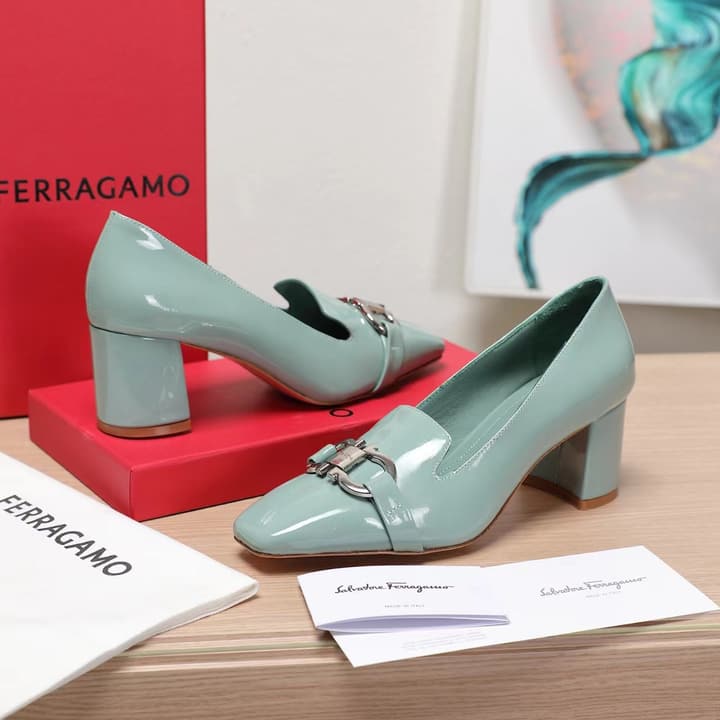 Ferragamo Classic Square Toe Pumps in Brown
