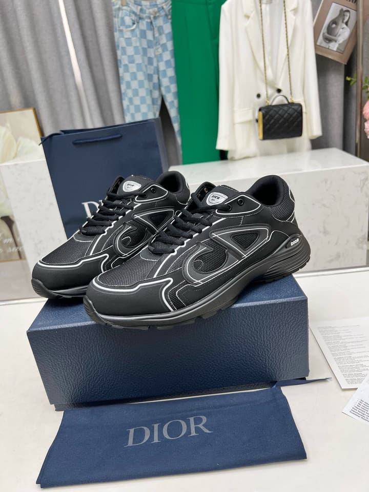 Dior B30 Unisex Mesh and Leather Sneakers in Navy Blue And Grey