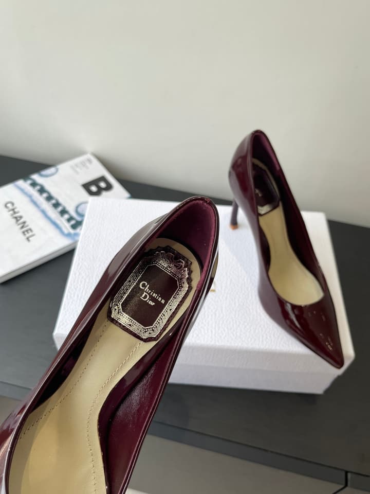 Dior Pointed High-Heel Pumps – 25SS Spring/Summer Collection in Patent Burgundy