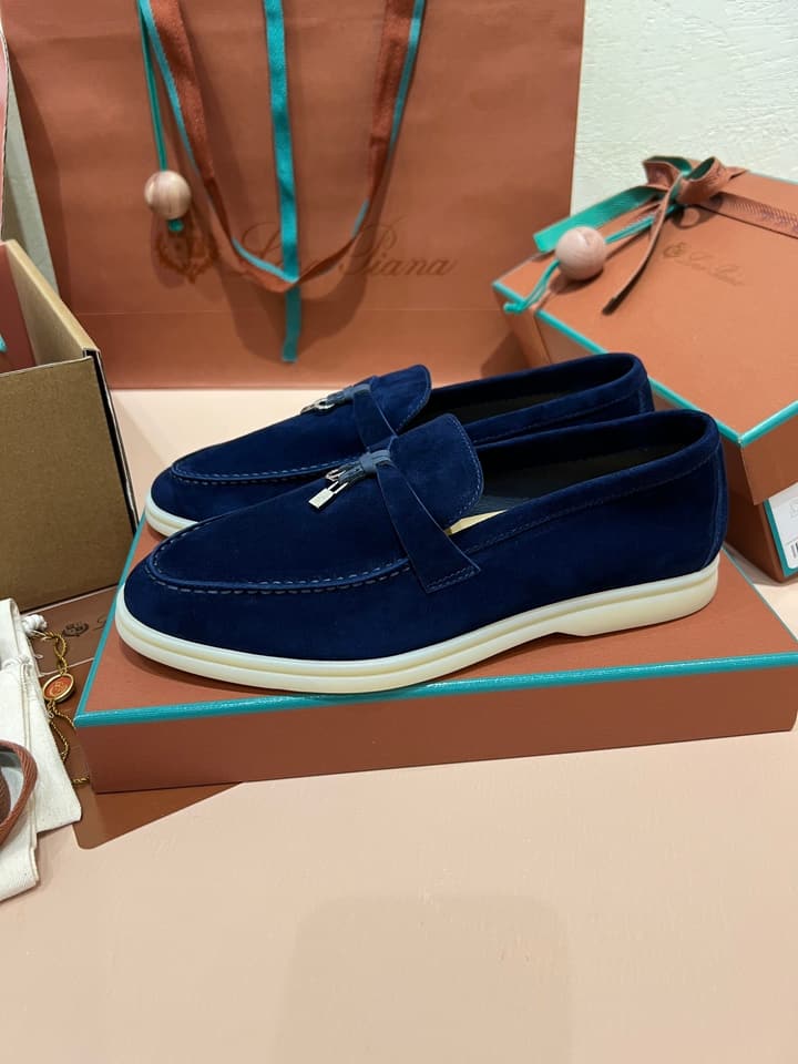 Loro Piana My Charms Suede Loafers in Dark Blue