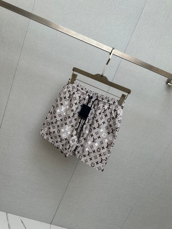Louis Vuitton Men's Casual Beach Shorts – 2025SS in Grey Abstract Floral