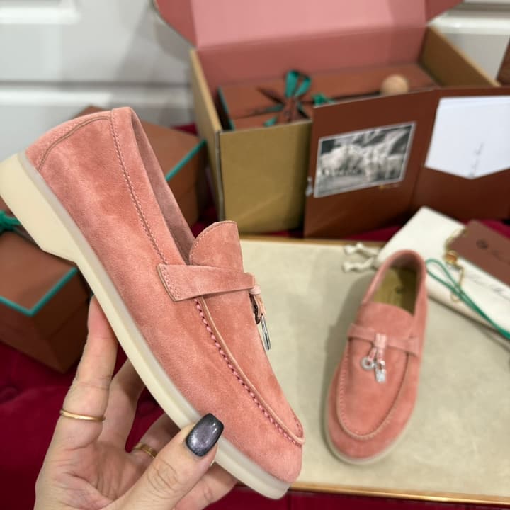 Loro Piana Summer Charms Walk Loafers – Kids Collection in Dusty Lavender Pink