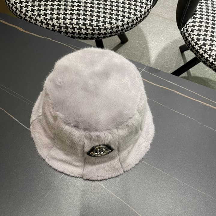 Moncler Fluffy Autumn/Winter Bucket Hat in Dark Gray Sherpa