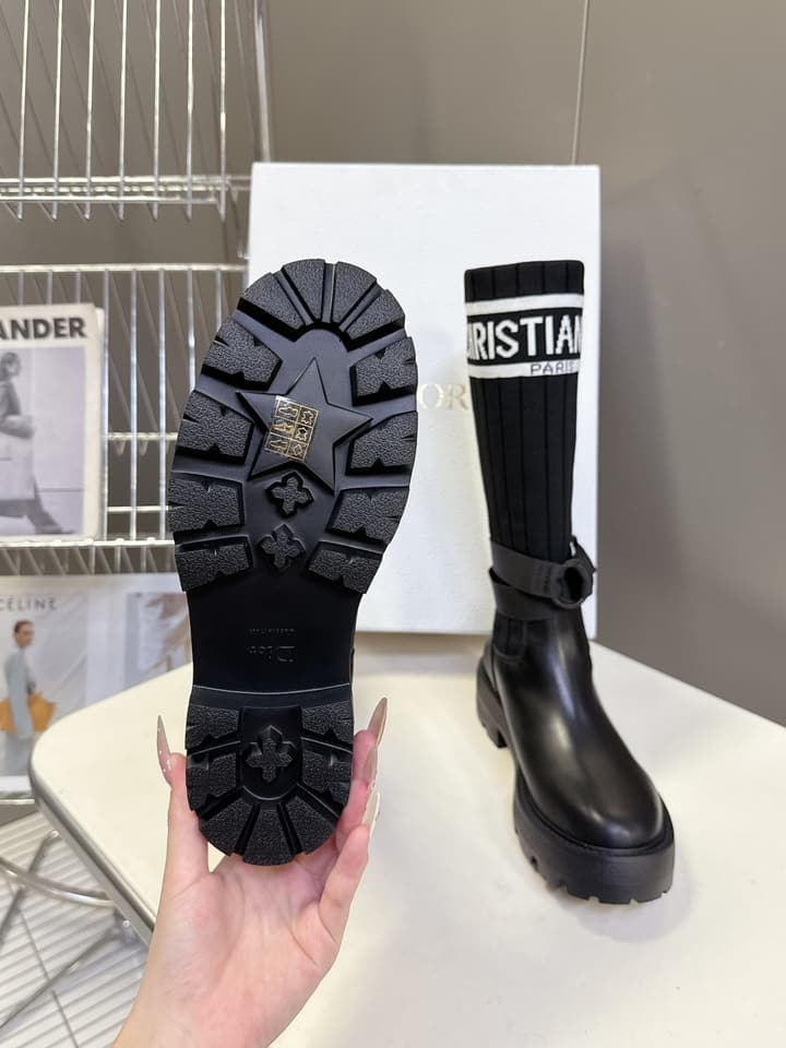 Dior Autumn/Winter Knight Knee-High Boots in Black Knit Sock Boot