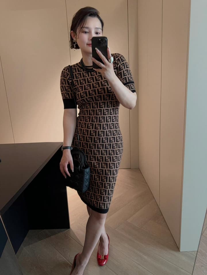 Fendi Double F Monogram Jacquard Knit Dress in Coffee Monogram Knit Dress