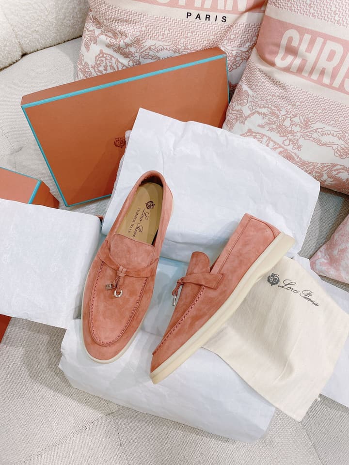 Loro Piana Glossy Cashmere Loafers in Blush Pink Suede