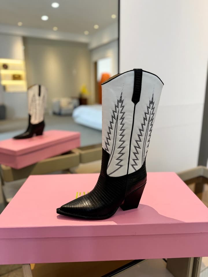 Paris Texas Suede Embroidered Knee-High Boots in All Black
