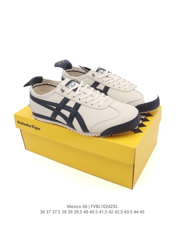 Onitsuka Tiger Mexico 66 Classic Retro Sneakers in Cream With Black Stripes