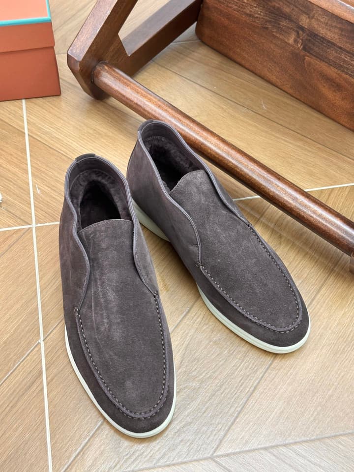 Loro Piana Men's Fur-Lined Boots in Dark Coffee Suede