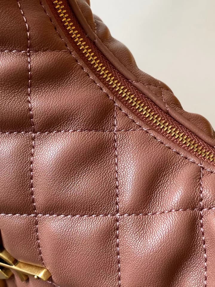 Saint Laurent ICARE Baby Lambskin Crescent Bag in Dark Brown Quilted