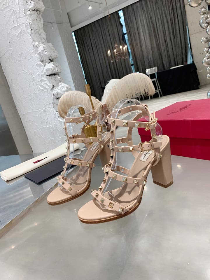 Valentino Studded Classic Block Heel Sandals in Black With Black Studs 6.5cm Heel