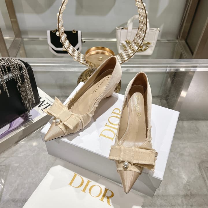 Dior Adiorable Bow Pearl Wedge Pumps in Black Ruffled Bow