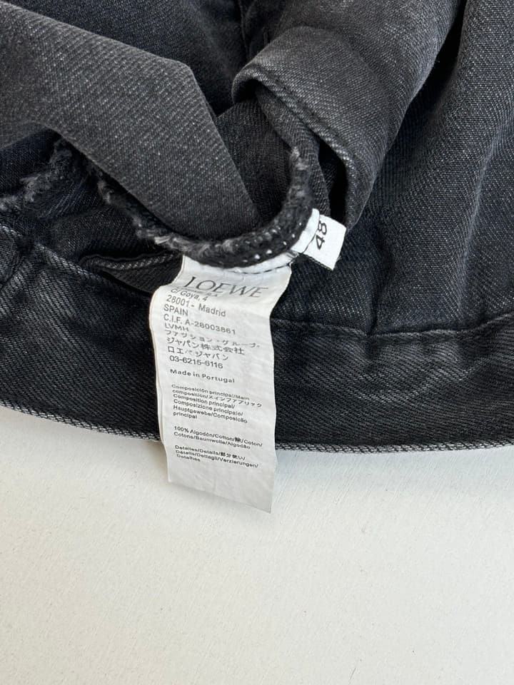 Loewe Embroidered Washed Distressed Denim Jacket in Washed Black
