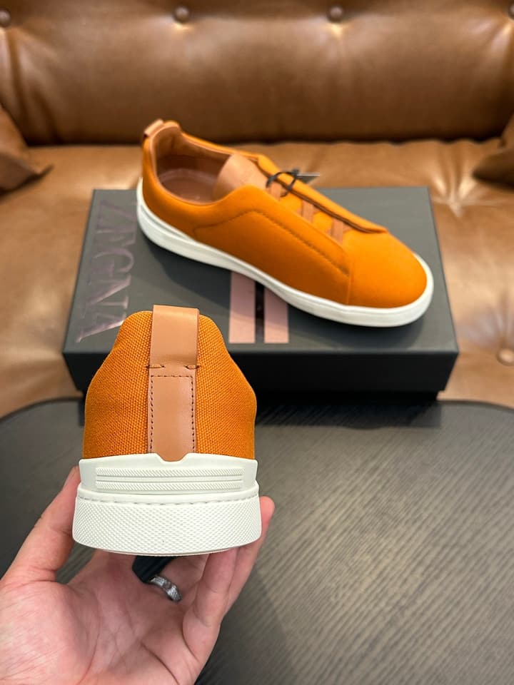 Zegna Triple Stitch Low-Top Sneakers in Dark Brown