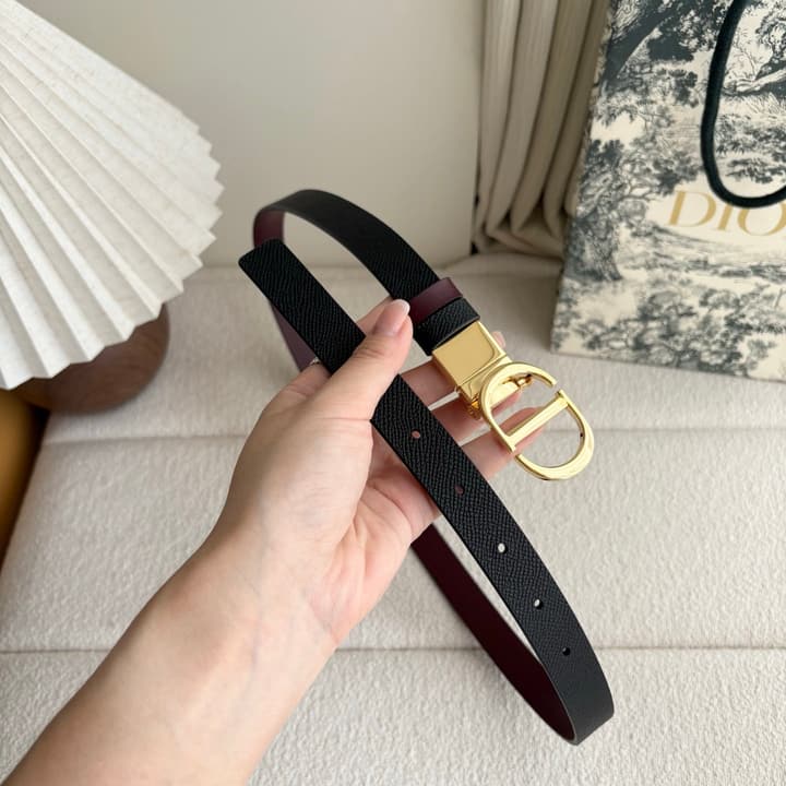 Dior Reversible Calfskin CD Buckle Belt in Black/burgundy With Gold Hardware