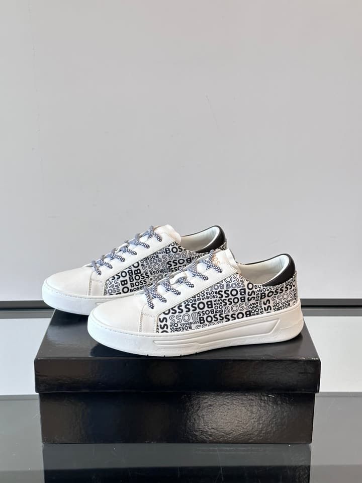 Boss Italian-Made Cupsole Sneakers in Black Patterned