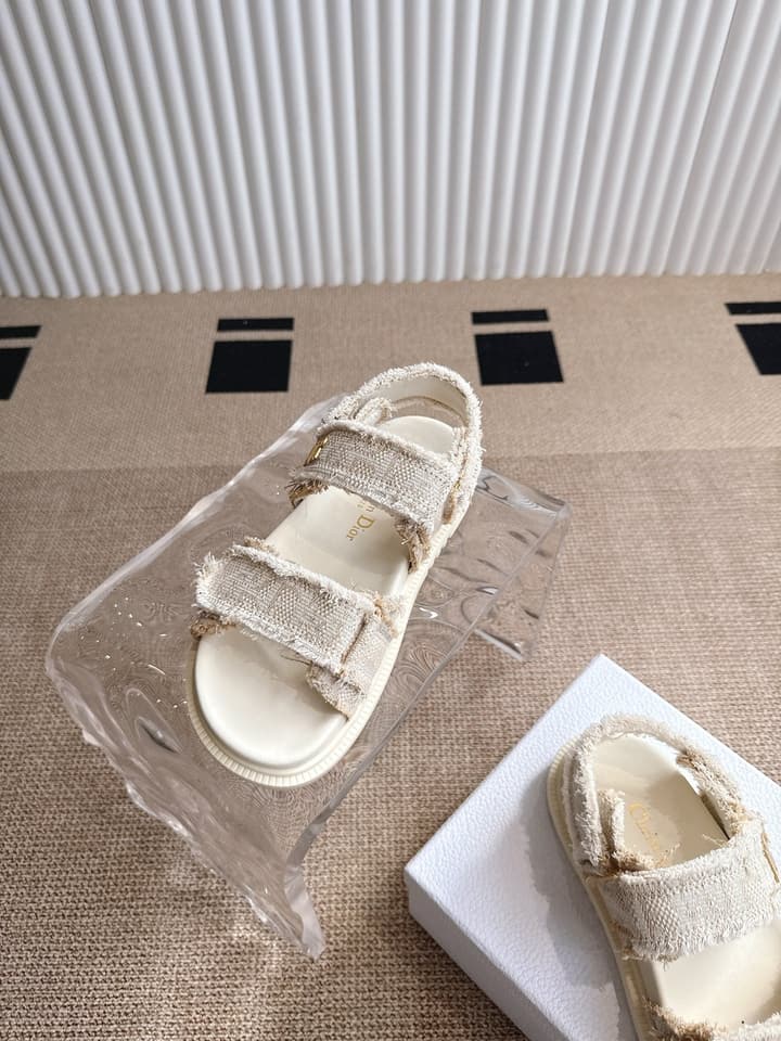 Dior Velcro Summer Sandals in Bright Cream Woven