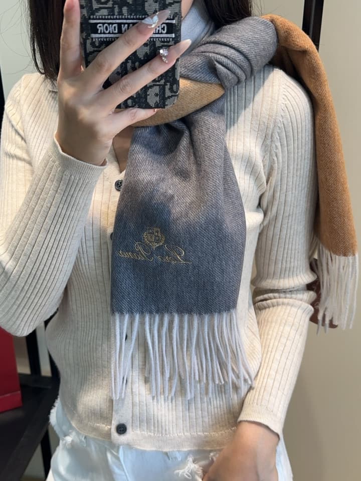 Loro Piana Plaid Wool Scarf in Beige/dusty Blue
