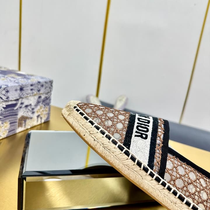 Dior Granville Embroidered Espadrille Flats in Beige/brown Oblique Pattern