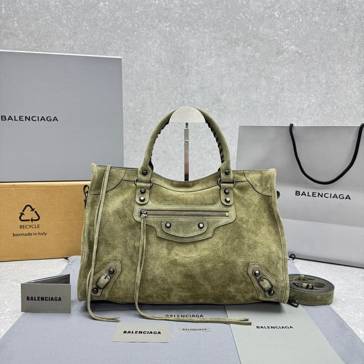 Balenciaga Le City Medium Suede Shoulder Bag in Caramel Suede