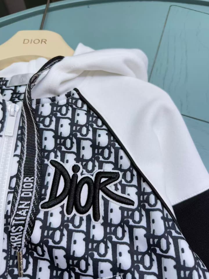 Dior High-End Children's Hooded Tracksuit Set – Kids Collection – 2025AW in Black And White Monogram