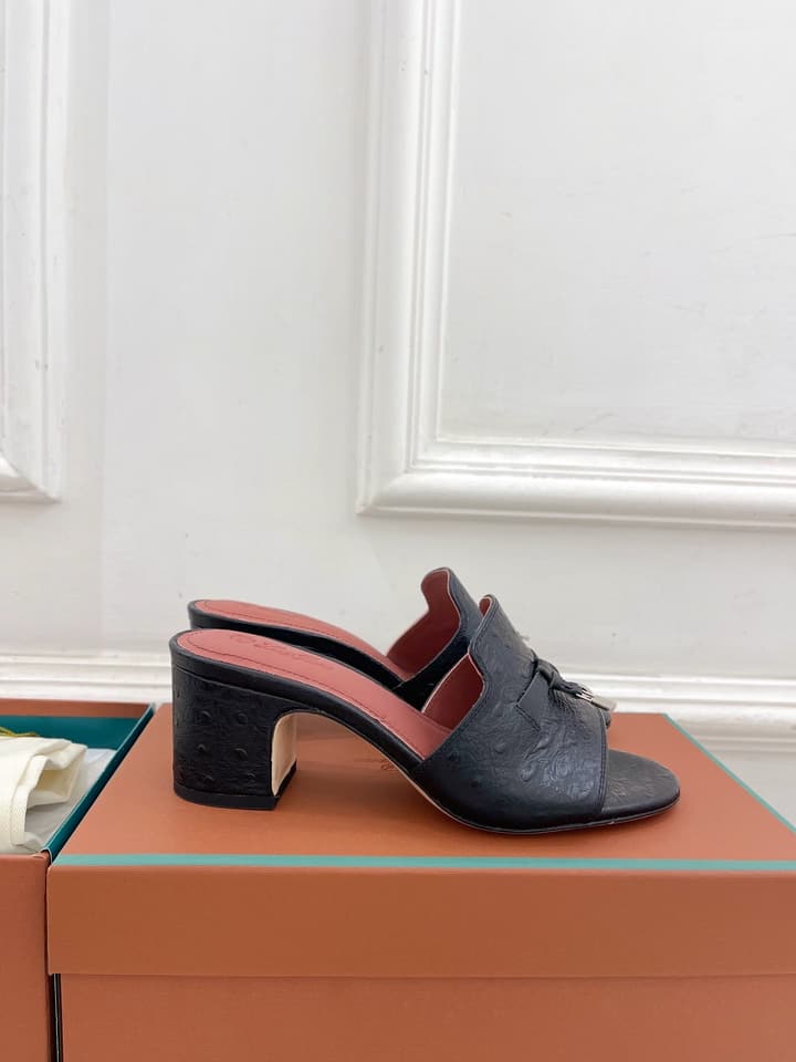 Loro Piana Summer Charms Ostrich Mules – 2025 Spring/Summer Collection in Black