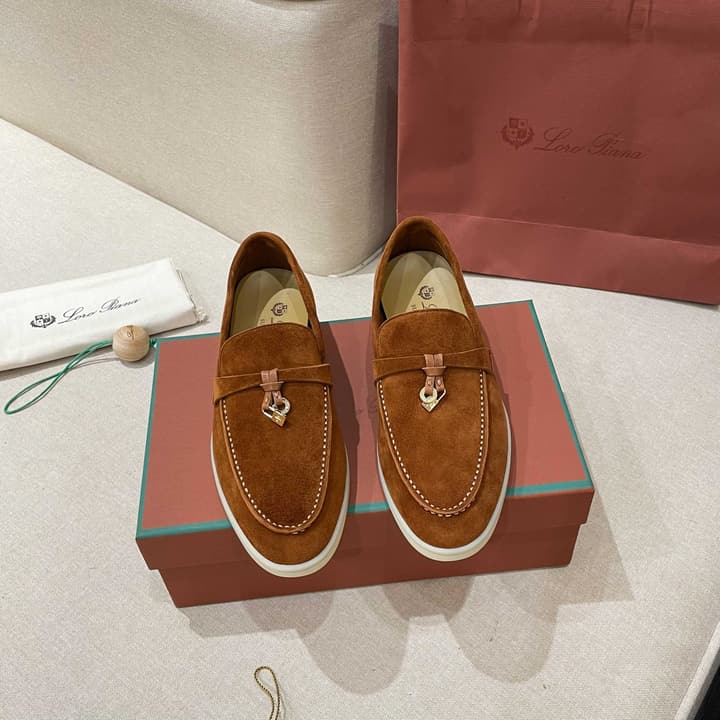 Loro Piana Summer Charms Walk Moccasin Loafers in Black Leather