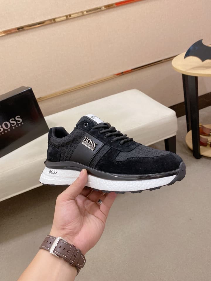Boss Italian Leather Casual Sneakers in Dark Navy