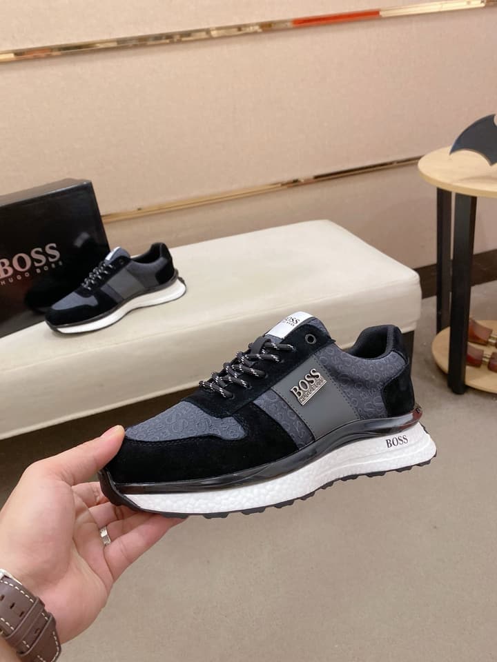 Boss Italian Leather Casual Sneakers in Dark Navy