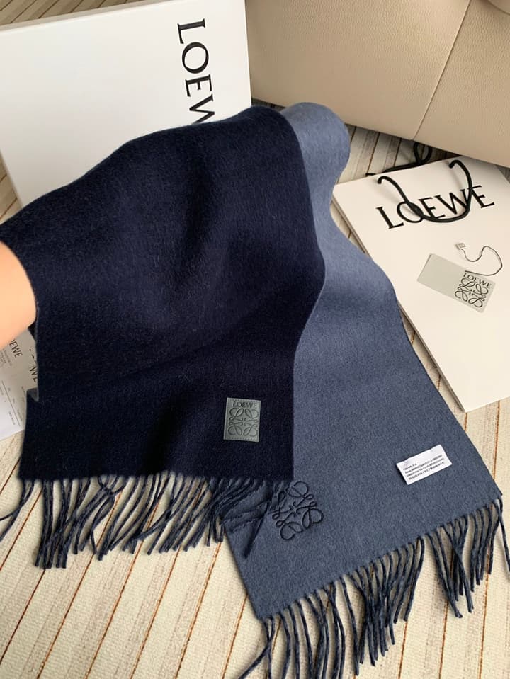 Loewe Classic Cashmere Scarf in Navy & Slate Blue