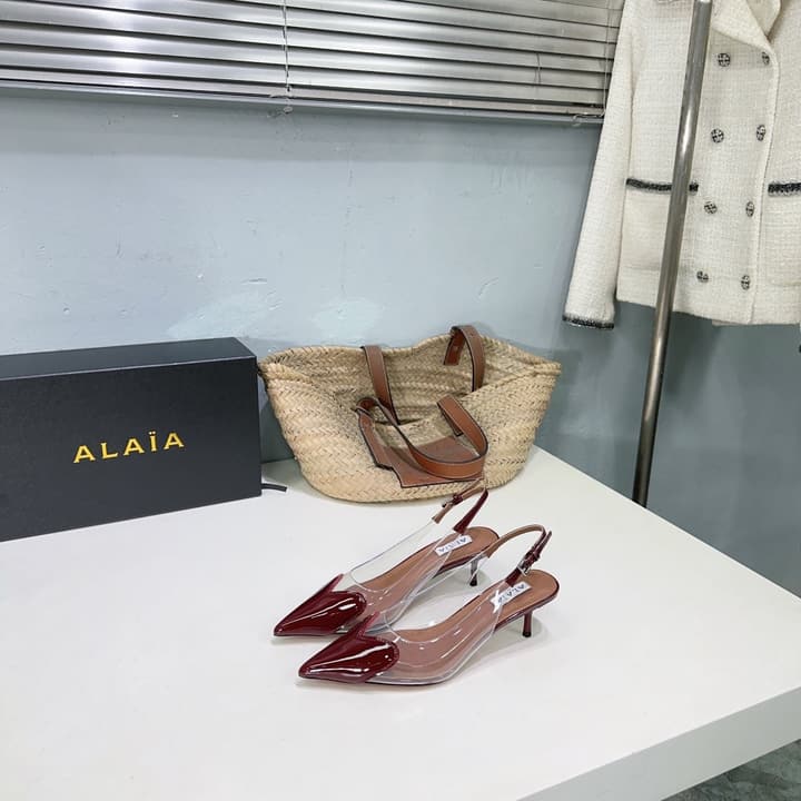 Alaïa Heart PVC Pointed Toe Slingback Mules – Spring/Summer 2025 in Red Patent Toe / Clear Pvc