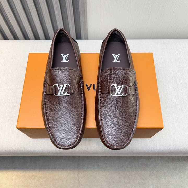 Louis Vuitton Pebbled Leather Driving Shoes in Black Smooth Leather