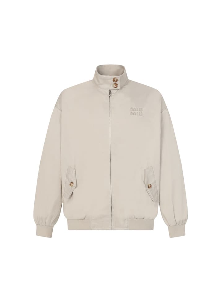 Miu Miu Logo Check Stand Collar Jacket – 25SS in Light Beige