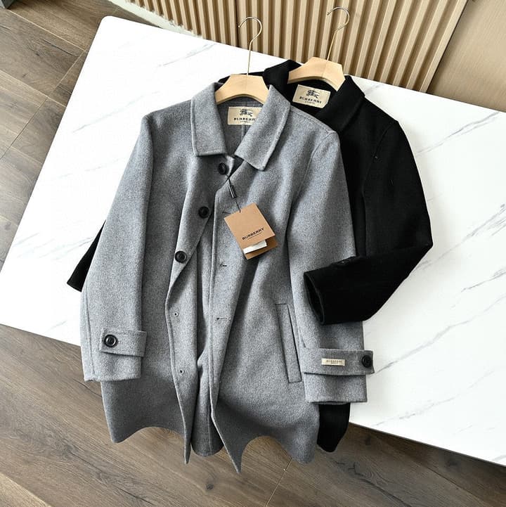 Burberry Men's Double-Faced Wool Trench Coat – 2025FW in Classic Black