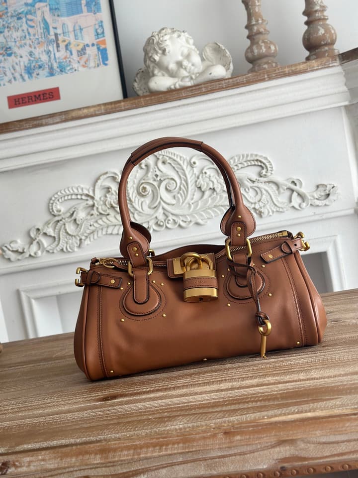 Chloé Paddington Padlock Satchel in Burgundy Leather
