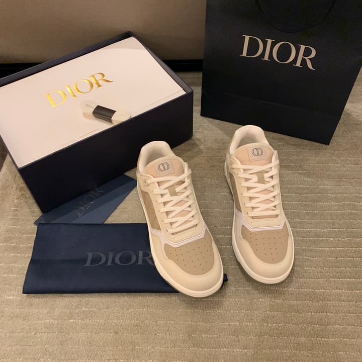 Dior B27 Low-Top Oblique Sneakers in White And Beige Oblique