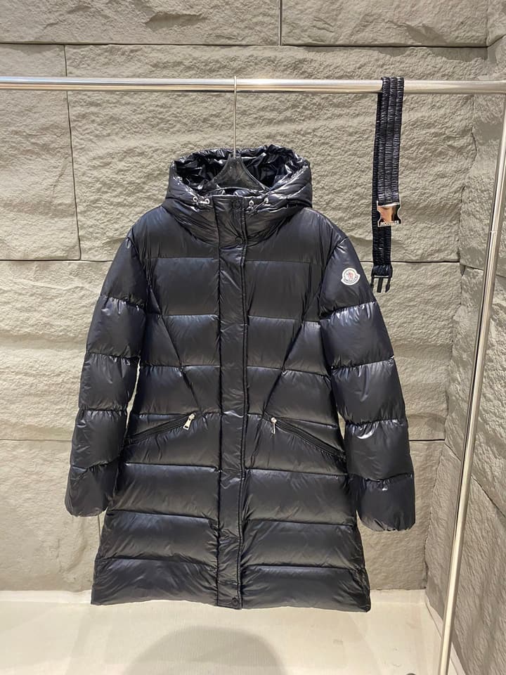 Moncler Bellevue Women's Long Belted Down Jacket in Black