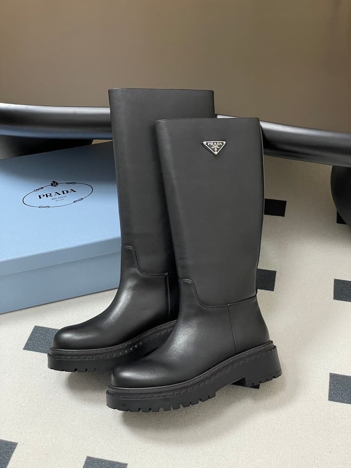 Prada Platform Leather Knight Boots – 25FW in Black