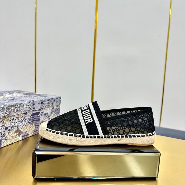 Dior Granville Embroidered Espadrille Flats in Beige/brown Oblique Pattern