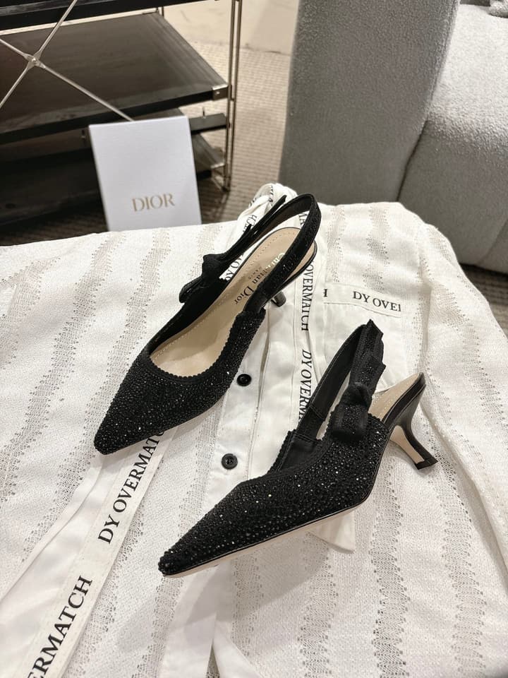 Dior J'Adior Embroidered Strap Kitten Heel Sandals in Black Patterned Fabric