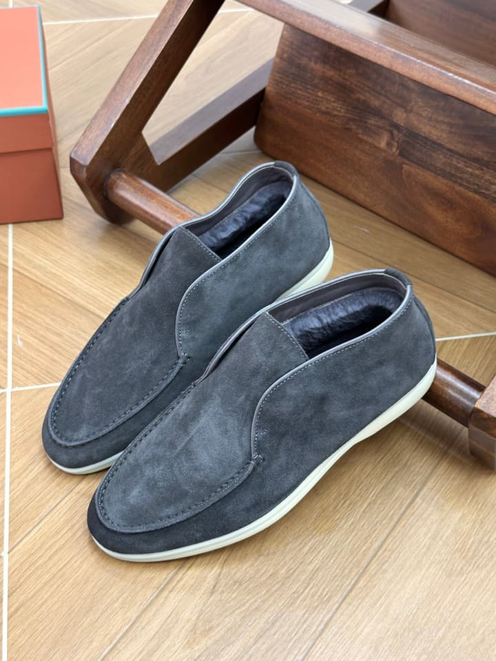 Loro Piana Men's Luxury Fur Boots in Navy Suede