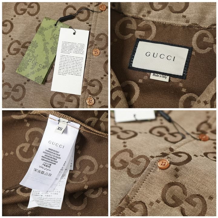 Gucci Double G Jacquard Collared Long Sleeve Shirt Jacket – 25SS in Khaki Double G Jacquard