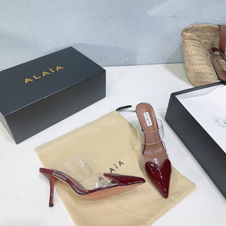 Alaïa Heart PVC Pointed Toe Slingback Mules – Spring/Summer 2025 in Red Patent Toe / Clear Pvc