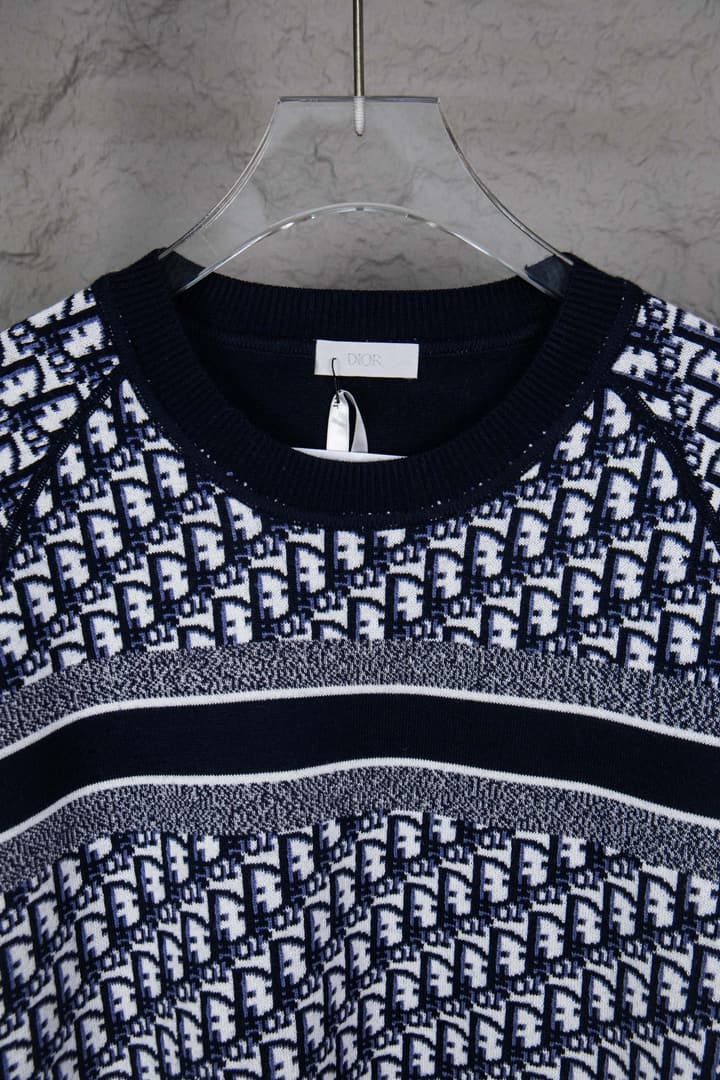 Dior Monogram Double-Sided Jacquard Crewneck Sweater – 24SS in Navy Monogram Pattern